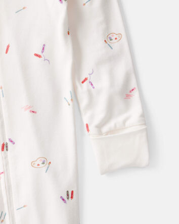 Baby Girl Art Print PurelySoft Sleep & Play Pajamas - White, 