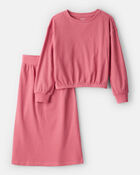 Girls 2-Piece Long-Sleeve Top & Skirt Set - Pink, image 1 of 3 slides