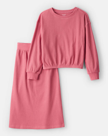 Girls 2-Piece Long-Sleeve Top & Skirt Set - Pink, 