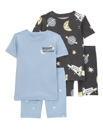 Toddler Space Print Snug Fit Cotton 4-Piece Pajamas, 