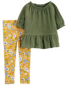 2-Piece Peplum Top & Floral Legging Set, image 1 of 3 slides