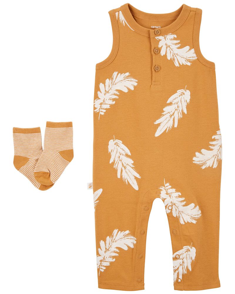 Baby 2-Piece Feather Jumpsuit & Socks Set, image 1 of 3 slides