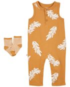 Baby 2-Piece Feather Jumpsuit & Socks Set, image 1 of 3 slides