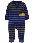 Baby Striped Truck 2-Way Zip Cotton Sleep & Play Pajamas, image 1 of 4 slides