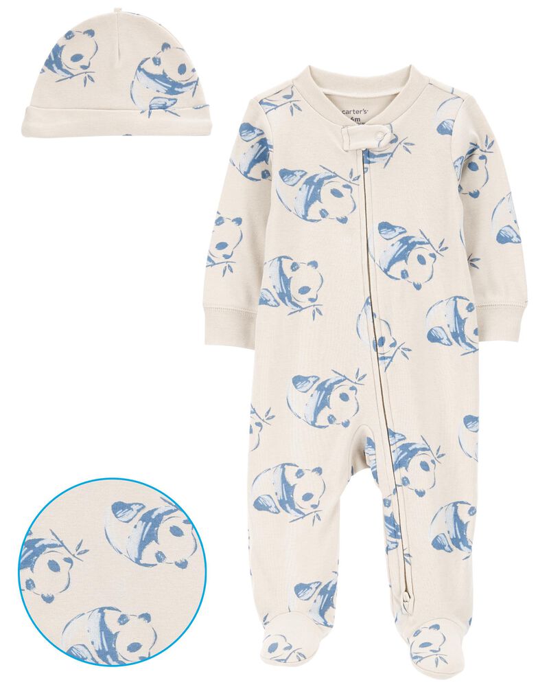 Baby Panda 2-Piece Sleep & Play Pajamas and Cap Set, image 2 of 5 slides