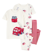 Baby 4-Piece Fire Truck Cotton Pajamas, image 1 of 4 slides