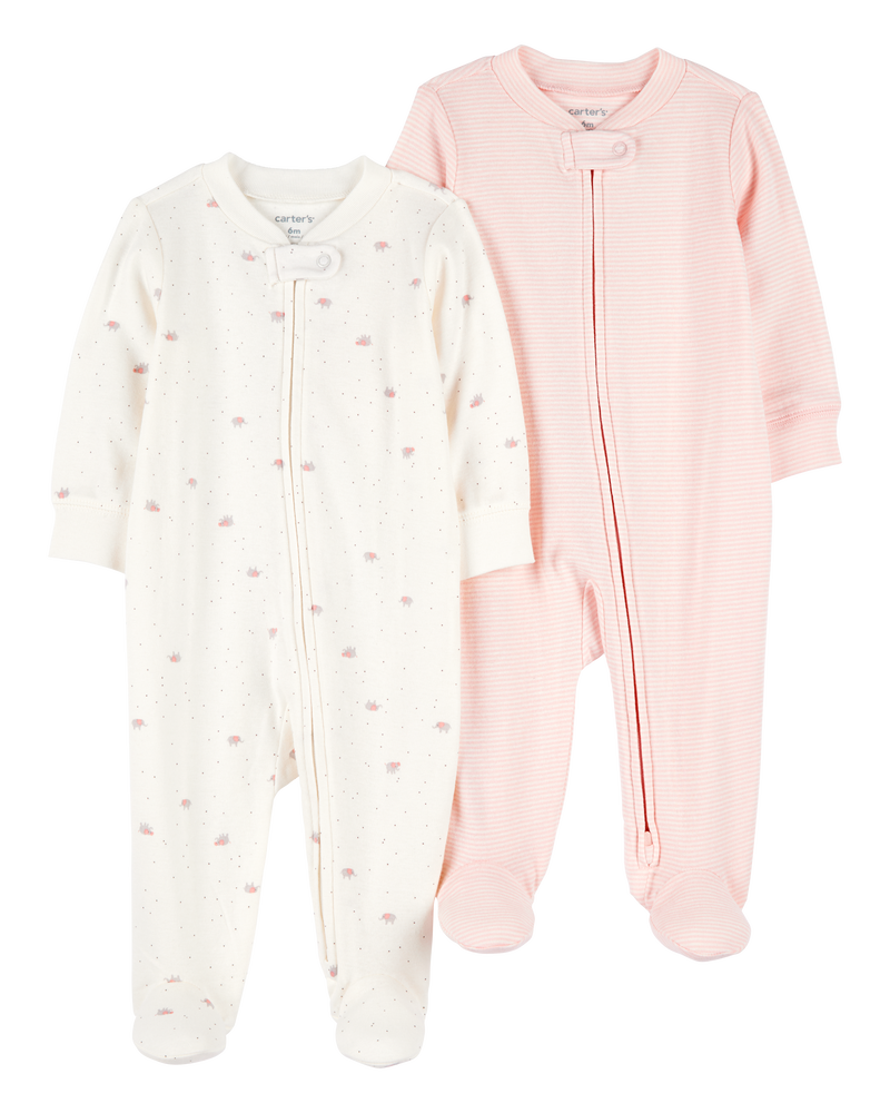 Baby 2-Pack 2-Way Zip Cotton Sleep & Play Pajamas, image 1 of 4 slides