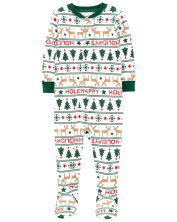 1-Piece Christmas 100% Snug Fit Cotton Footie Pajamas, 