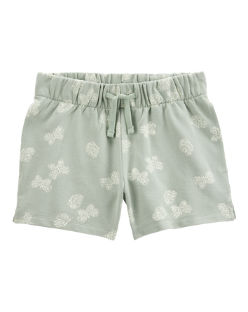 Kid Butterfly Print Pull-On French Terry Shorts - Green, 