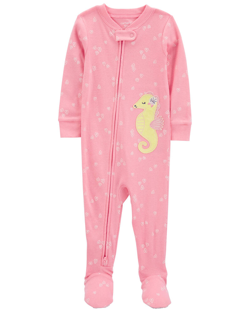 Baby 1-Piece Sea Horse 100% Snug Fit Cotton Footie Pajamas, image 1 of 5 slides