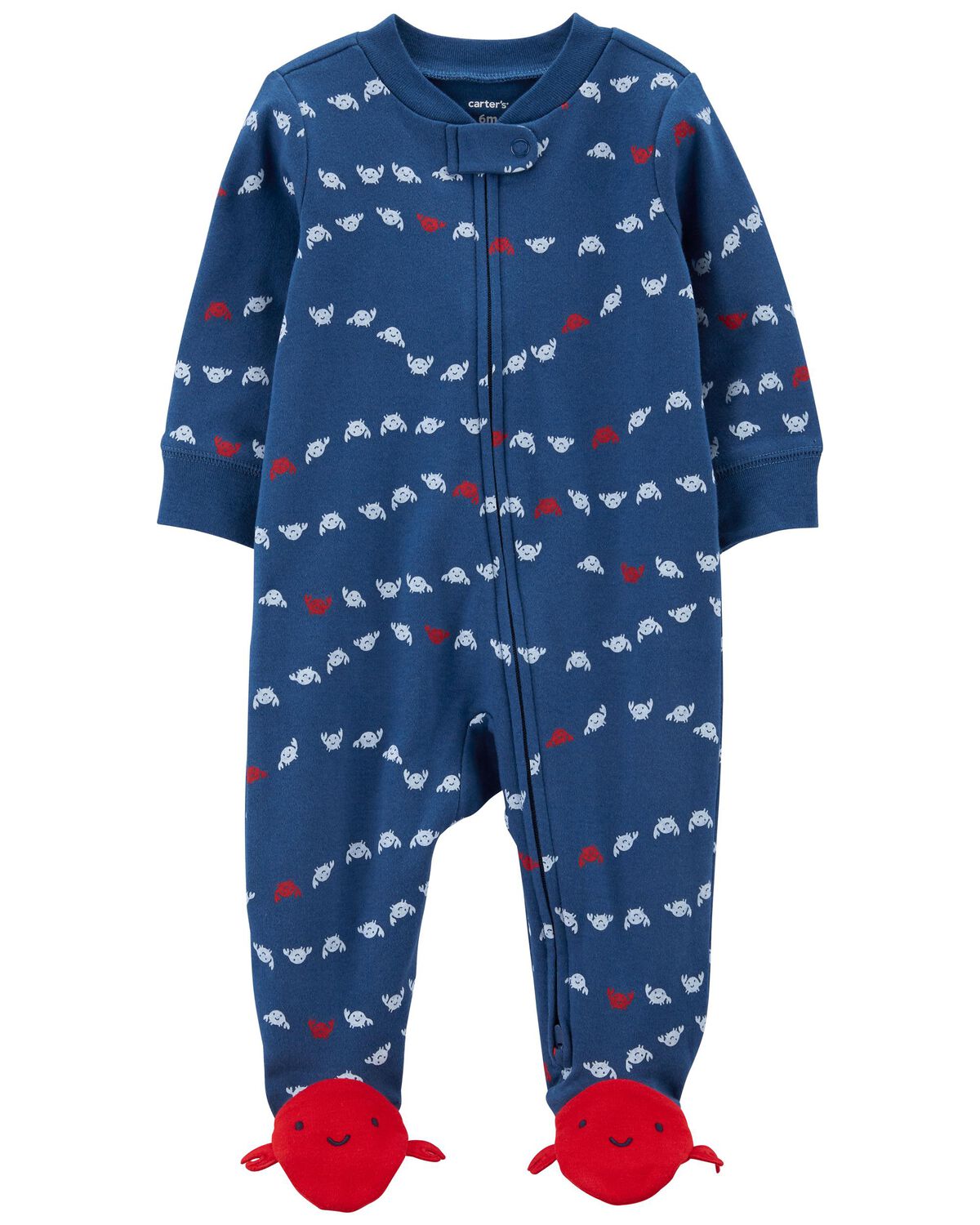 Blue/Red Baby Crab 2Way Zip Cotton Sleep & Play Pajamas