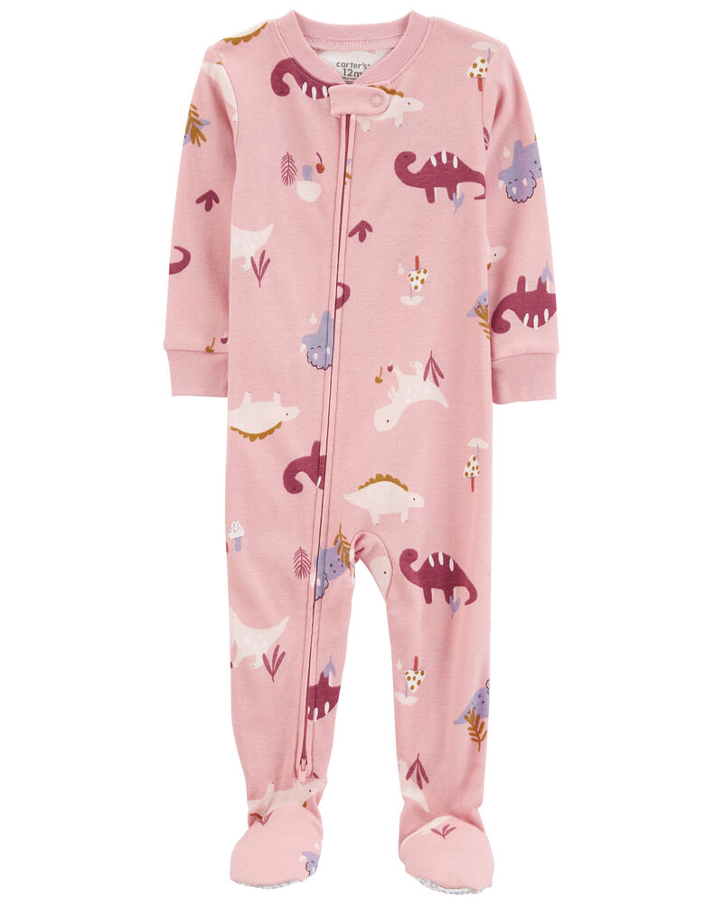 Toddler 1-Piece Dinosaur 100% Snug Fit Cotton Footie Pajamas, image 1 of 4 slides