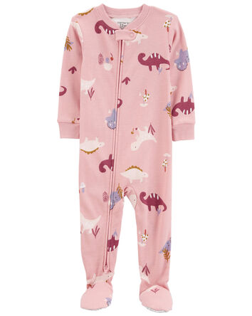 Toddler 1-Piece Dinosaur 100% Snug Fit Cotton Footie Pajamas, 