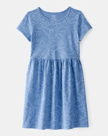 Girls Floral Short-Sleeve Dress - Blue, 