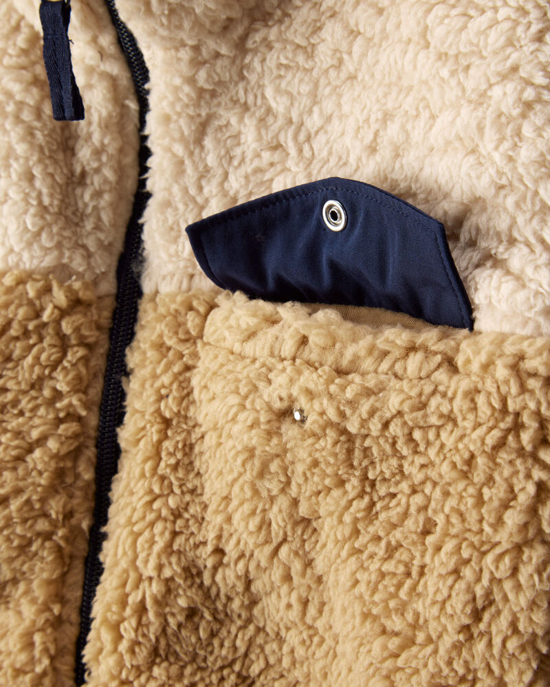 Boys Sherpa Long-Sleeve Zip-Up Jacket - Cream/Navy, image 2 of 4 slides