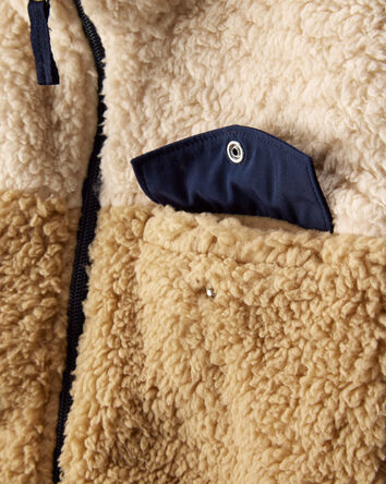 Boys Sherpa Long-Sleeve Zip-Up Jacket - Cream/Navy, 