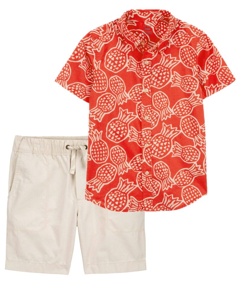 Kid 2-Piece Pineapple Button-Down Shirt & Pull-On Shorts Set, image 1 of 1 slides