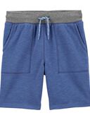 Blue - Kid Ribbed Knit Drawstring Shorts