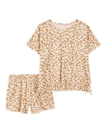 Kid 2-Piece Leopard Print Short Set - Brown, 