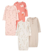 Baby 4-Pack Mixed Print Night Gowns Set, image 1 of 5 slides