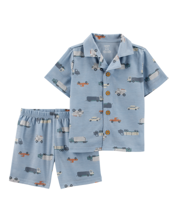 Toddler Boy 2-Piece Car Print Coat-Style Loose Fit Pajamas, 