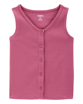 Kid Ribbed Button-Down Tank - Purple, 
