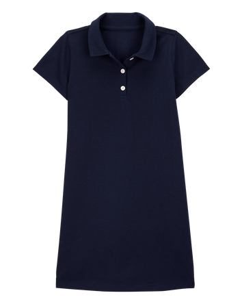 Kid Pique Short-Sleeve Uniform Dress - Navy, 