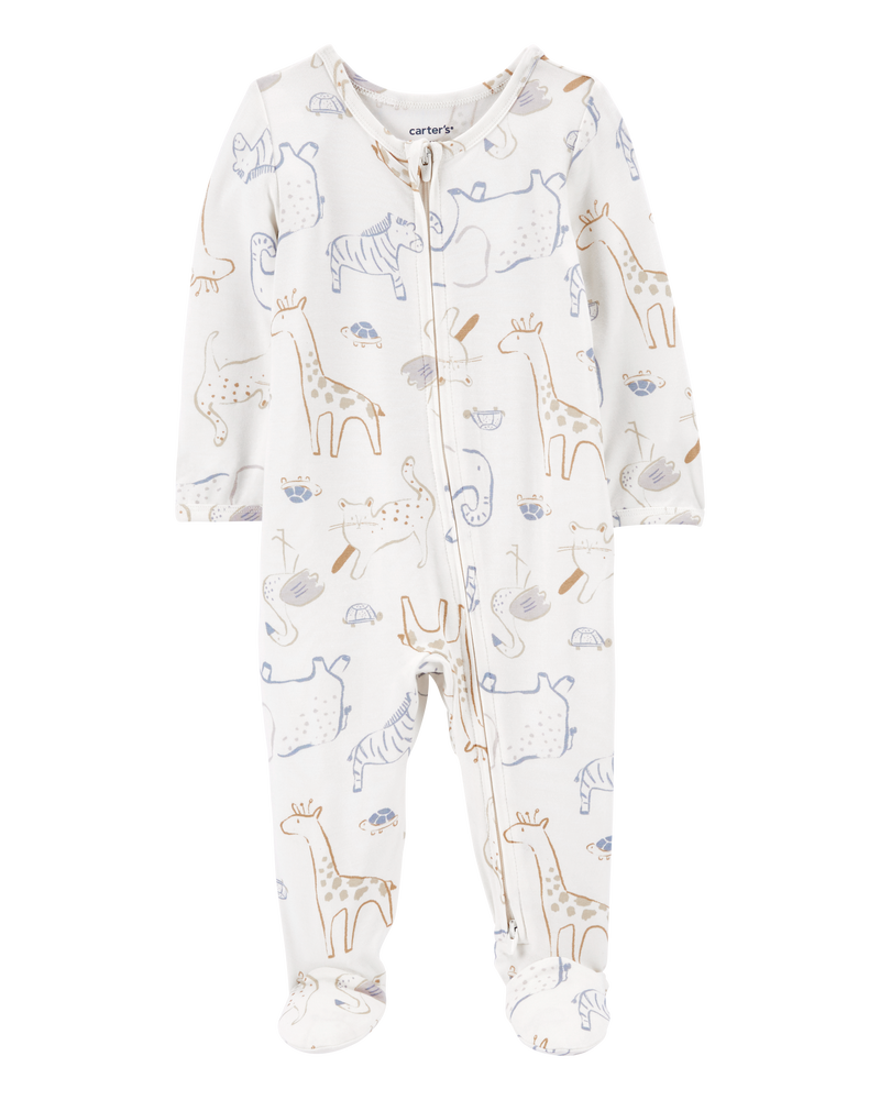 Baby Animal Print Zip-Up PurelySoft Sleep & Play Pajamas, image 1 of 5 slides