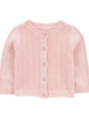 Pink - Baby Pointelle Button-Front Sweater Knit Cardigan