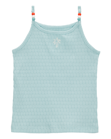 Toddler 2-Piece Floral Ribbed Tank Top & Pom Pom Dolphin Shorts Set - Turquoise, 
