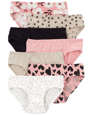 Toddler 7-Pack Heart Floral Hipster Stretch Cotton Undies, 