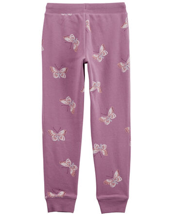 Kid Butterfly Print Fleece Joggers, 