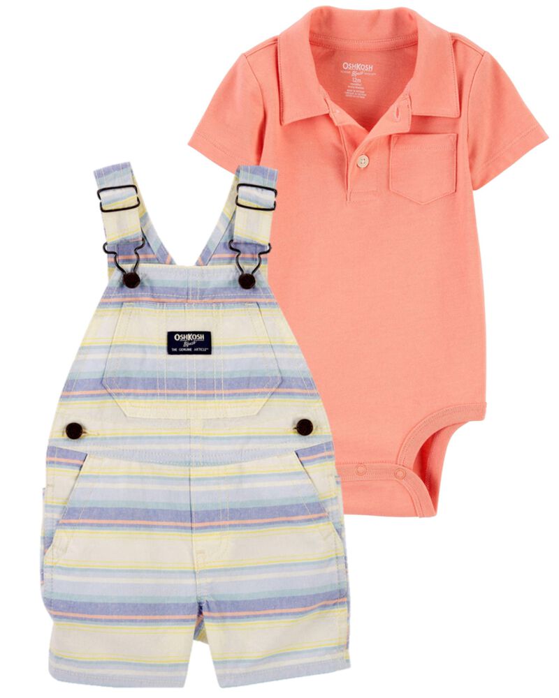Baby 2-Piece Henley Pocket Bodysuit & Stripe Shortalls Set, image 1 of 1 slides