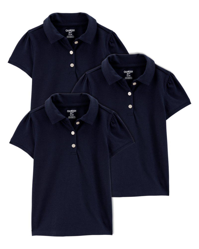 Toddler 3-Pack Pique Uniform Polo Shirts - Navy, image 1 of 3 slides