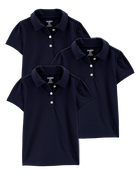 Toddler 3-Pack Pique Uniform Polo Shirts - Navy, image 1 of 3 slides
