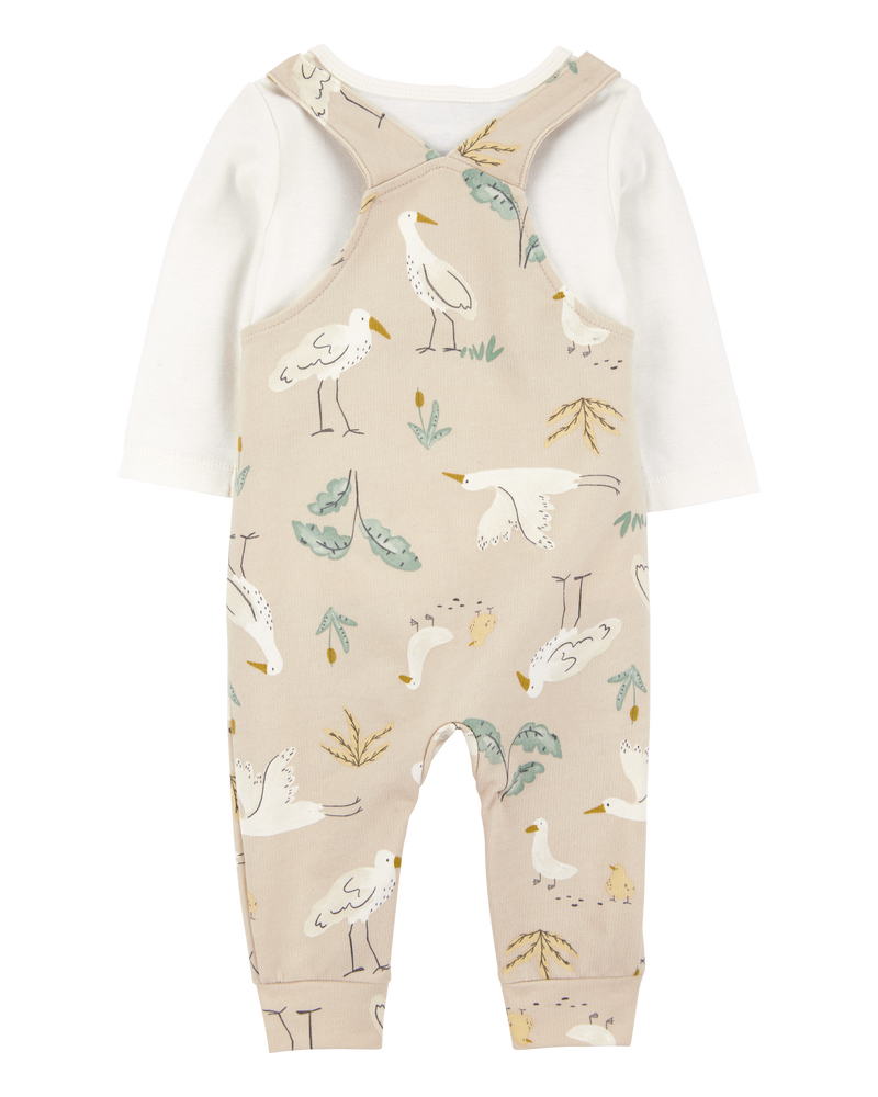 Baby 2-Piece Bird Print Long-Sleeve Tee & Overall Set, image 2 of 5 slides