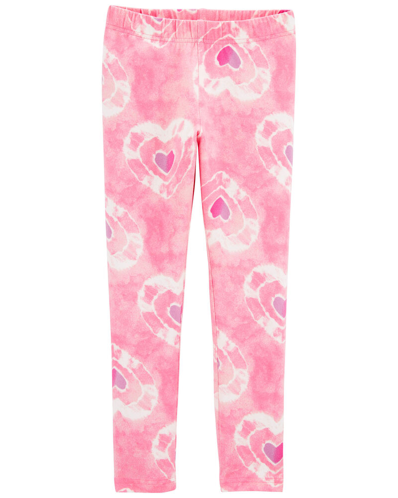 Heart-Print Stretch Leggings - Pink, image 1 of 4 slides