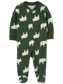 Green - Baby Polar Bear 2-Way Zip Cotton Sleep & Play Pajamas