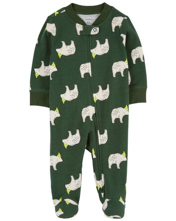 Baby Polar Bear 2-Way Zip Cotton Sleep & Play Pajamas, 
