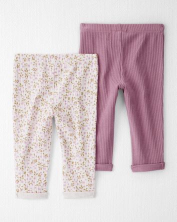 Baby Girl 2-Pack Organic Cotton Rib Leggings, 
