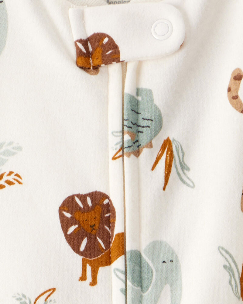 Baby Animal Print 2-Way Zip Cotton Sleep & Play Pajamas, image 3 of 6 slides