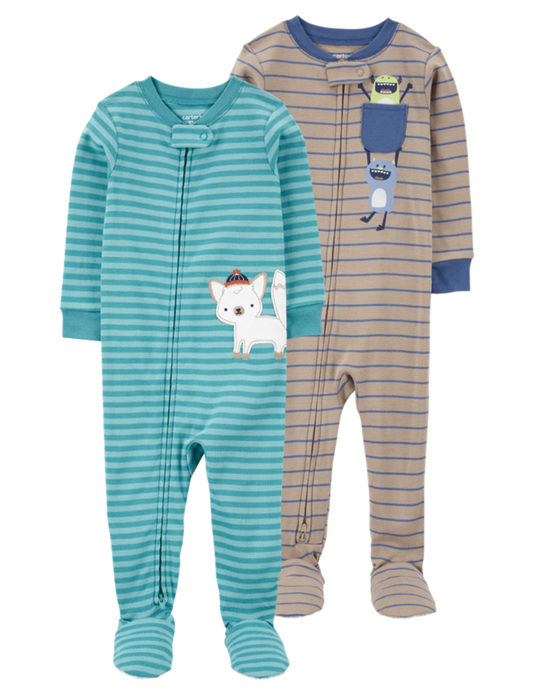 Baby 2-Pack  Cotton Rib 1-Piece Footie Pajamas, image 1 of 6 slides