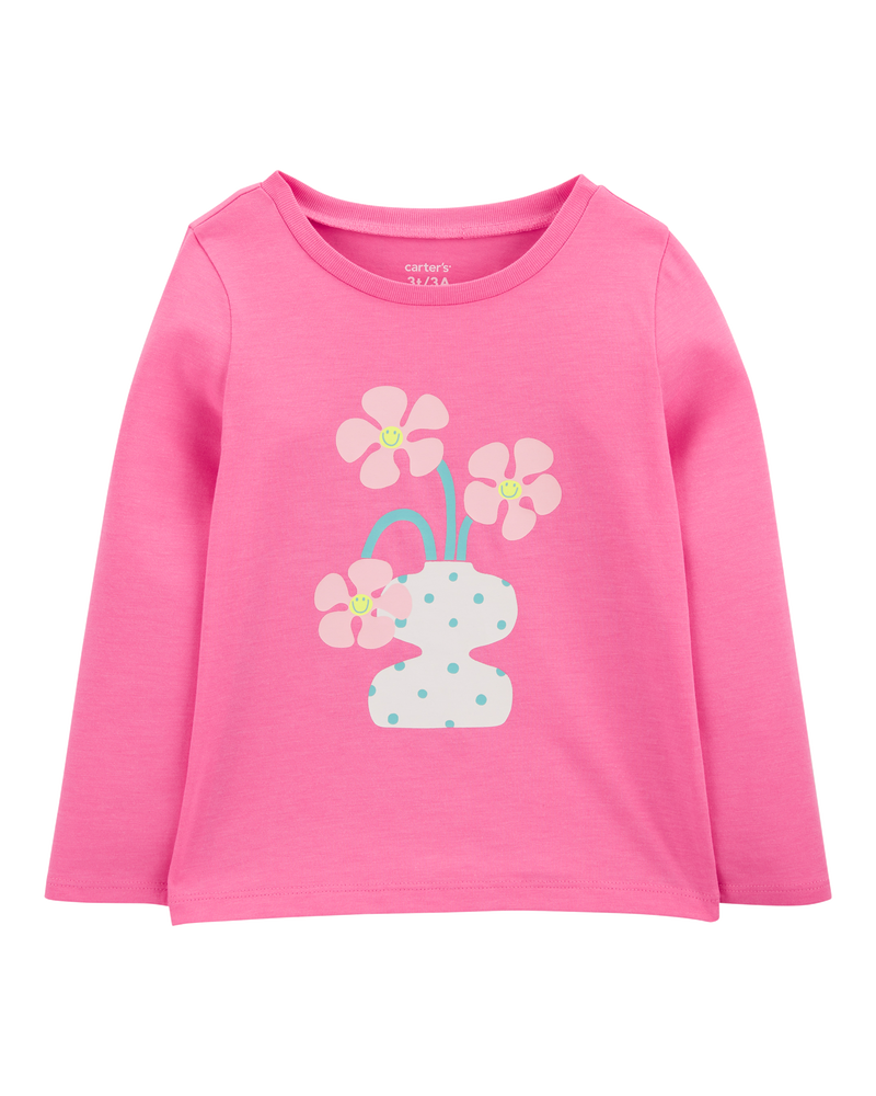 Girls Flower Cotton Blend Graphic Tee, image 1 of 3 slides