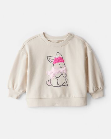 Baby Girl Bunny French Terry Long-Sleeve Pullover Sweatshirt - Cream, 