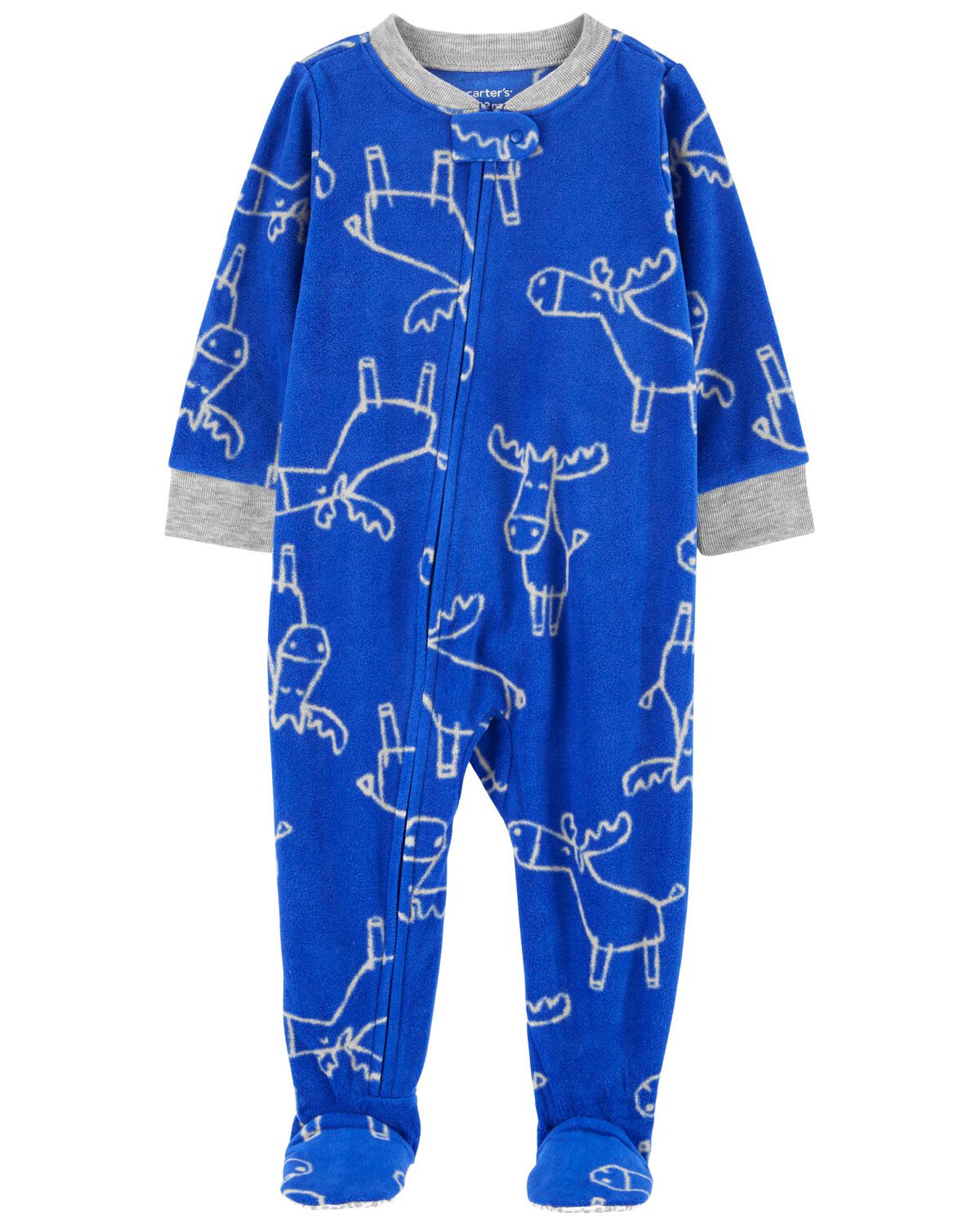 Blue Toddler 1Piece Moose Fleece Footie Pajamas