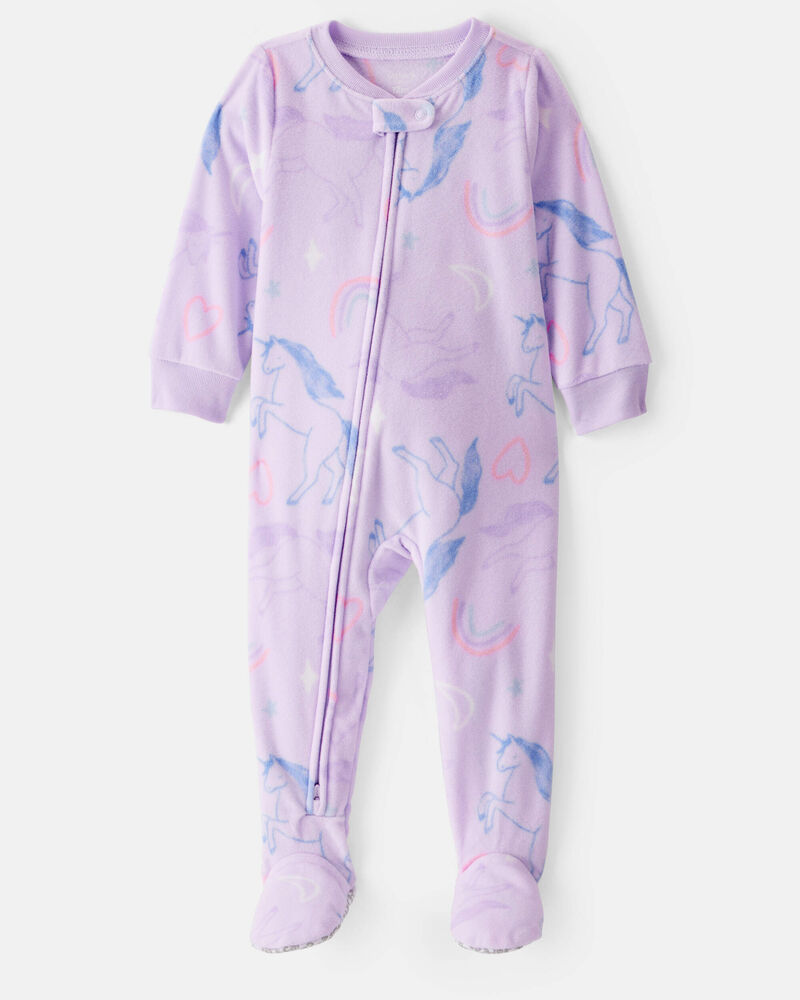 Toddler Girl Unicorn Print Loose Fit Long-Sleeve 2-Way Zip 1-Piece Pajamas - Purple, image 1 of 4 slides