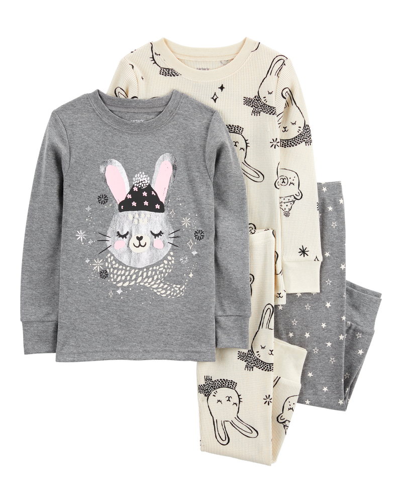 Baby 4-Piece Snow Bunny Cotton Blend Pajamas, image 1 of 4 slides