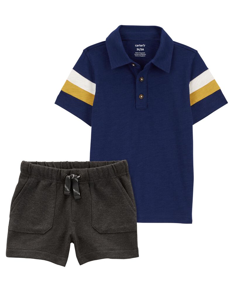 Toddler 2-Piece Striped Polo Shirt & Pull-On All Terrain Shorts Set, image 1 of 6 slides