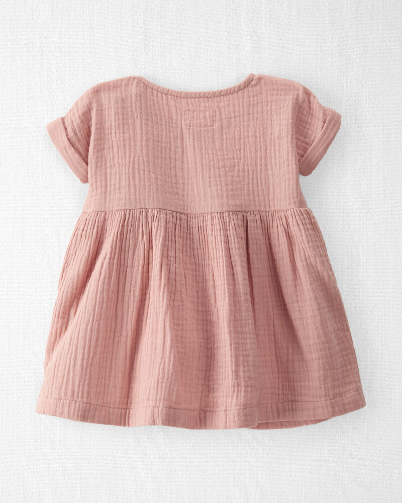 Baby Organic Cotton Gauze Dress in Pink, image 2 of 7 slides