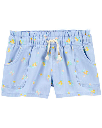 Toddler Floral Print Paperbag Twill Shorts, 